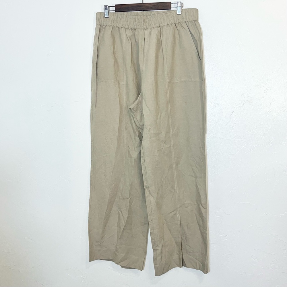 Soft Surroundings Straight Wide Leg Linen Blend Pants Pull On Elastic Waist Sz L